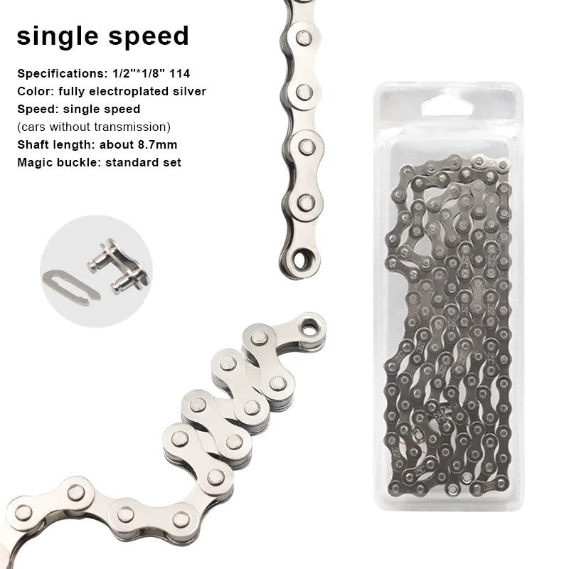 Bicycle Chain For Single/6-7-8/9/10/11/12 Speed Mountain Road Bike Chain MTB 24/27/30 Variable Speed Silver Cycling Accessories