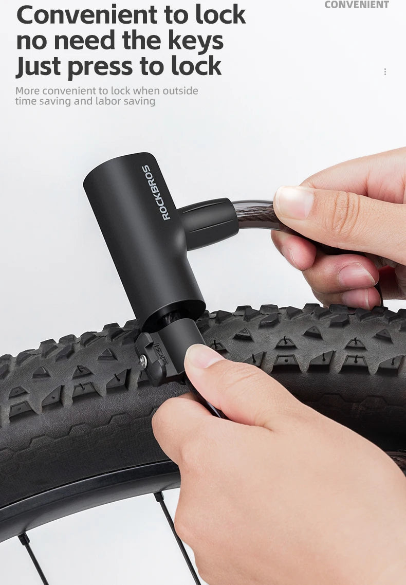 ROCKBROS Bicycle Lock Portable Anti-theft Bike Cable Lock with Keys Zinc Alloy Motorcycle Scooter MTB Road Round Cycling Lock