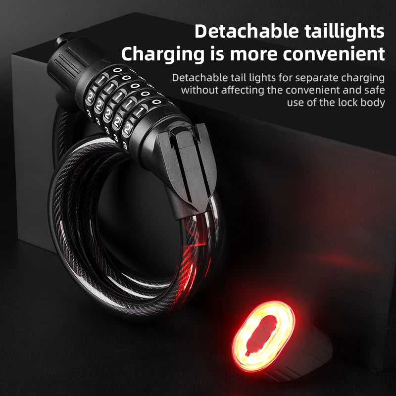 Bicycle Lock Comes With Intelligent Light Sensing Charging Tail Lights Mountain Bikes Road Bikes Password Locks Anti-theft Locks