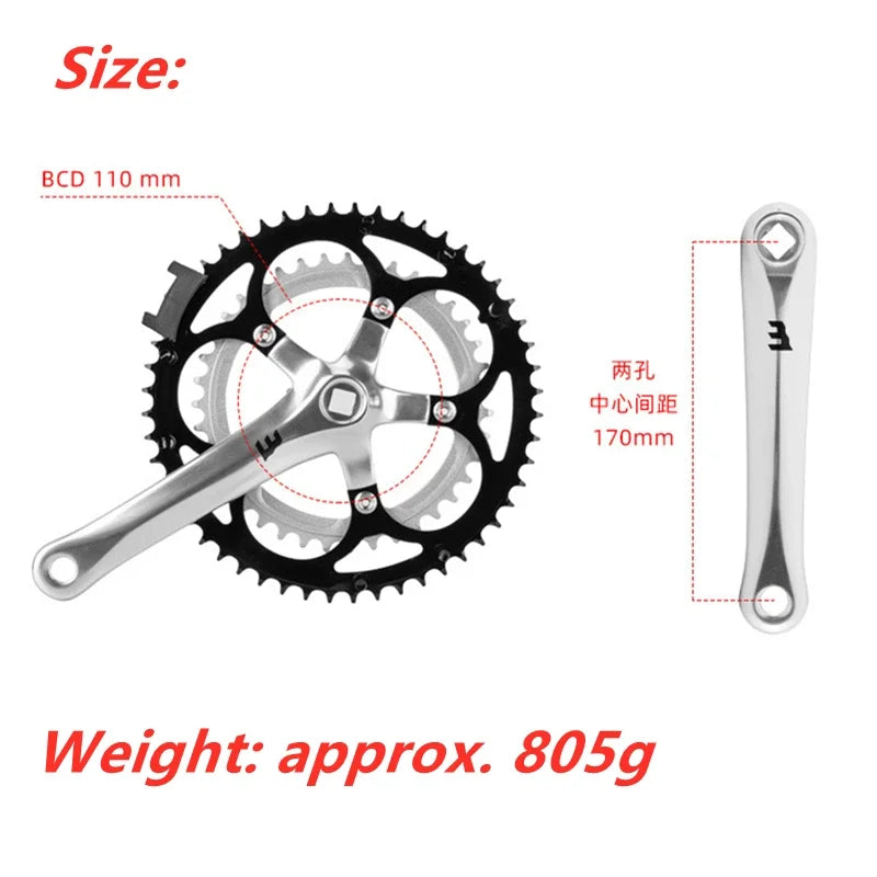 Bicycle Crankset, Aluminum Alloy Road Bike Crank And Chainring Set, 52-39T Chainwheel, For Road/Folding Bicycles