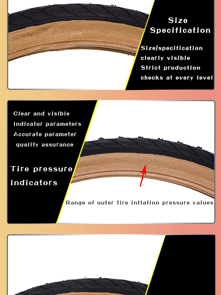 CST 20 inch Bicycle tires 406 20X1.75 20X1.95 Brown Skin edge retro C1820D C1959 Folding Bike Tyre  ﻿