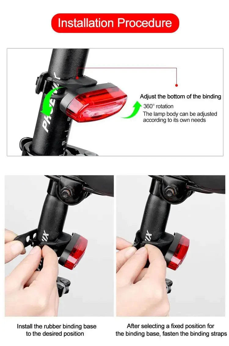 USB Rechargeable LED Bicycle Taillight, Red Bike Rear Light, Cycling Warning Light, Mountain Bicycle Lamp