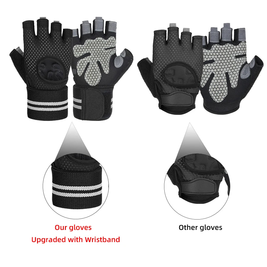 With Anti-Slip Shock-Absorbing Workout Gloves Motorcycle Exercise Cycling Gloves Weight Lifting Gym Training Light Biking Gloves