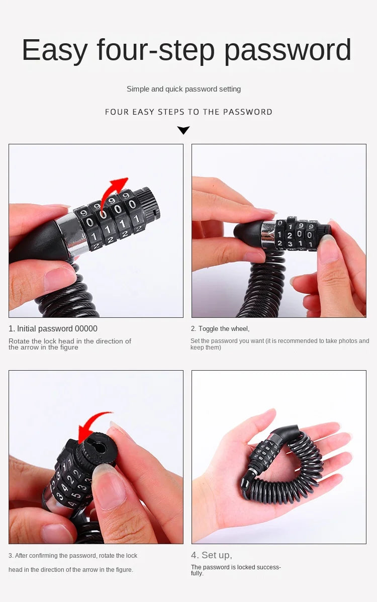 Bicycle Lock Steel Wire Chain Lock Mountain Bike Motorcycle Anti-theft Code Steel Wire Rope Lock Luggage Lock Helmet Lock