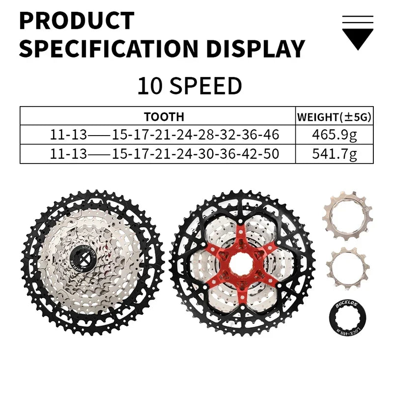 BUCKLOS Bicycle Cassette 10 speed MTB cassette K7 Road Bike Freewheel 25T 28T 32T 34T 36T 40T 10V Bike Cassettes Flywheel For HG