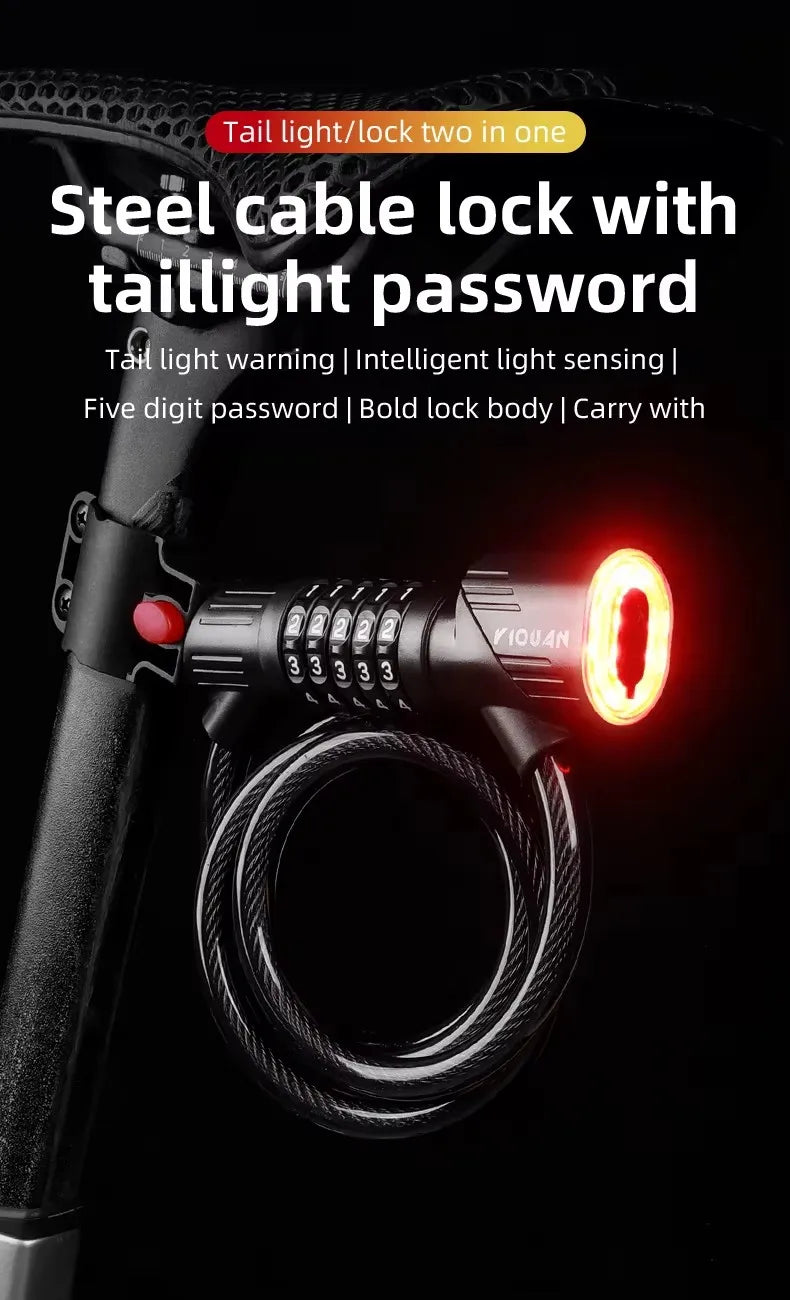 Bicycle Lock Comes With Intelligent Light Sensing Charging Tail Lights Mountain Bikes Road Bikes Password Locks Anti-theft Locks
