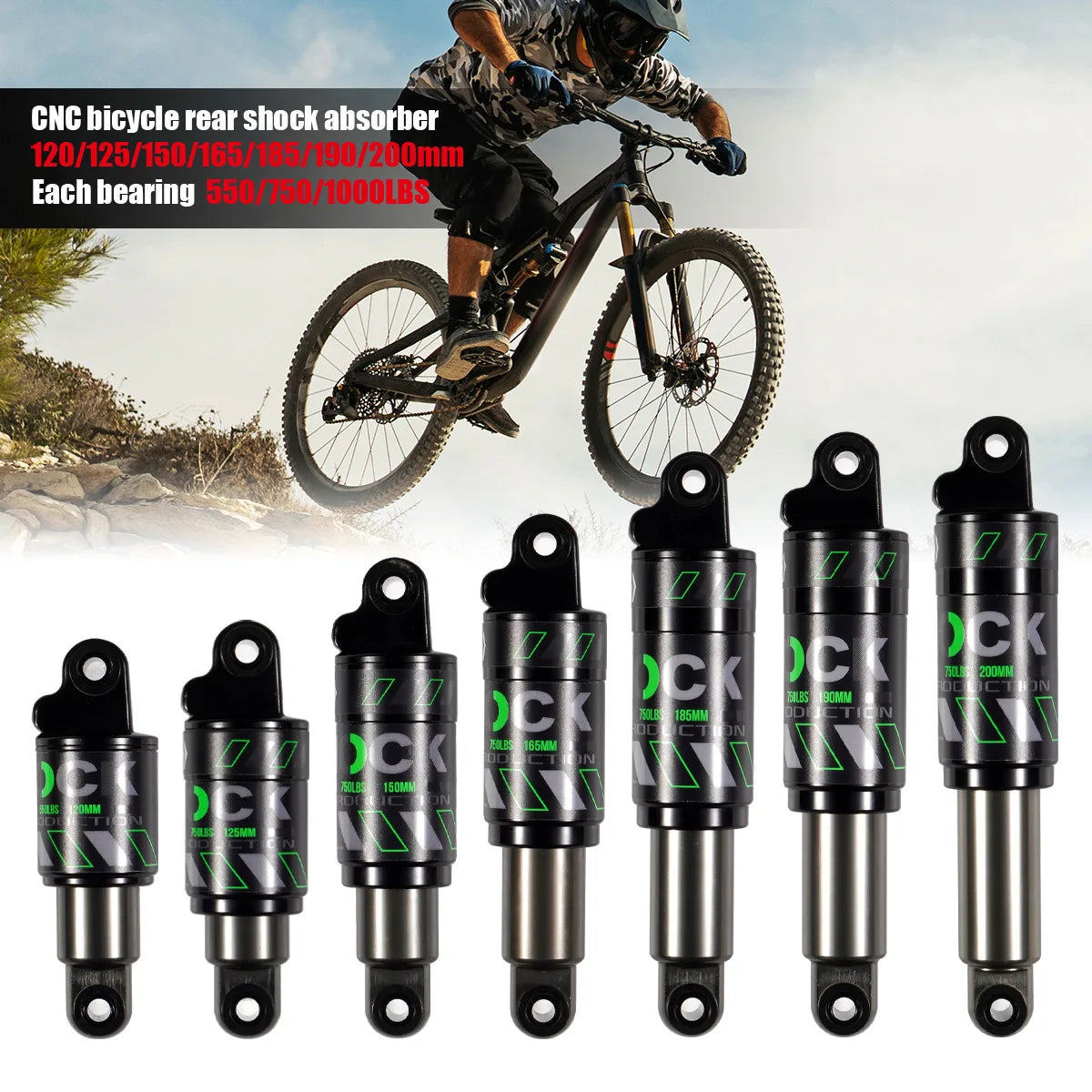 Bike Rear Shock Absorber, Bicycle Hydraulic Shock Absorbers, Suspension, 120mm, 125mm, 150mm, 165mm, 185mm, 190mm,200mm Dropship
