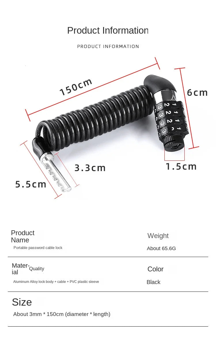 Bicycle Lock Steel Wire Chain Lock Mountain Bike Motorcycle Anti-theft Code Steel Wire Rope Lock Luggage Lock Helmet Lock