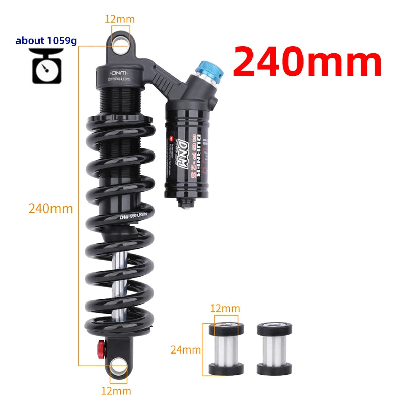 Bicycle Rear Shock Absorber 550LBS Spring Soft Tail 190mm/200mm/210mm/220mm/240mm/265mm For AM/FR/DH/MTB DNM RCP2S  Rear Shock