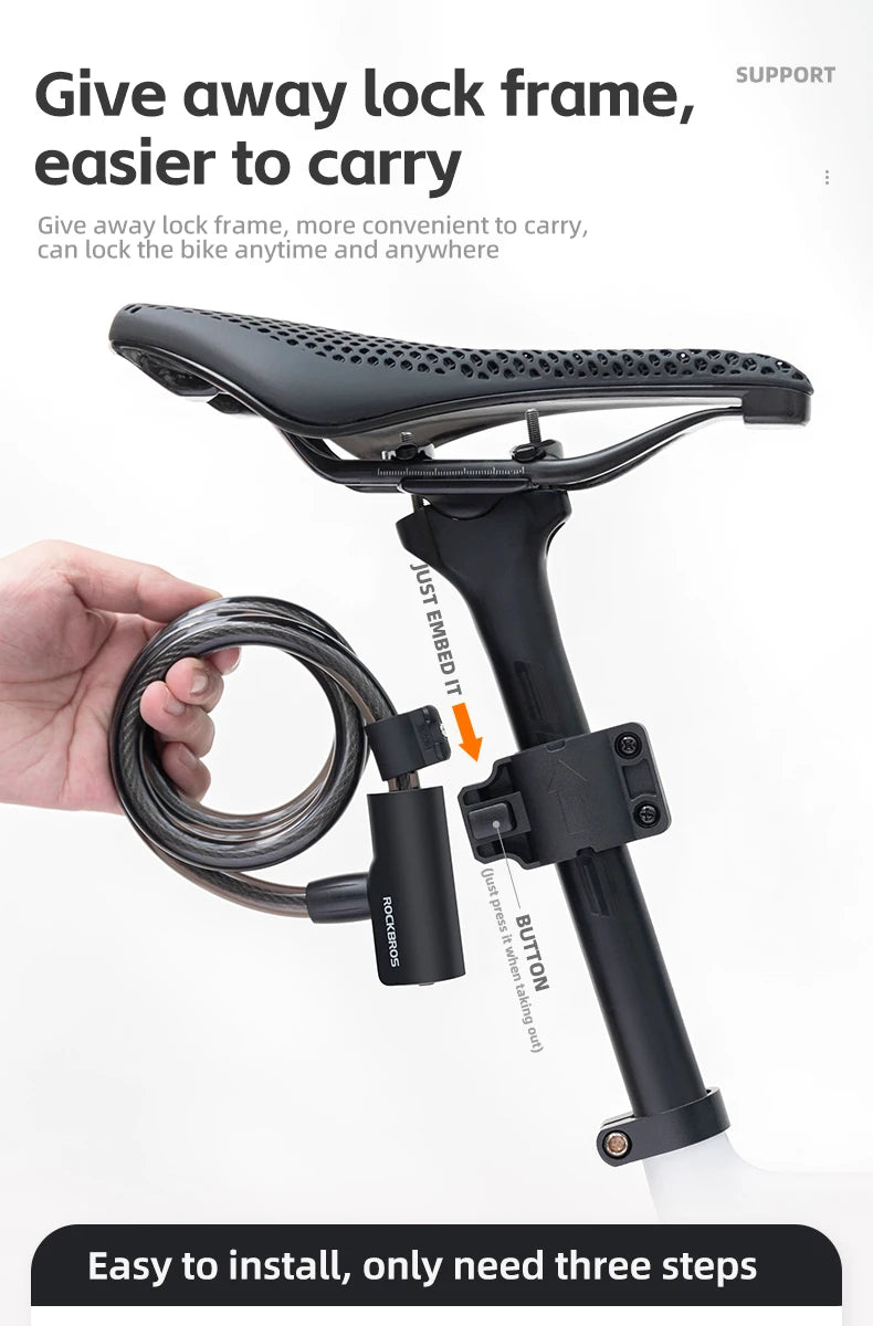 ROCKBROS Bicycle Lock Portable Anti-theft Bike Cable Lock with Keys Zinc Alloy Motorcycle Scooter MTB Road Round Cycling Lock