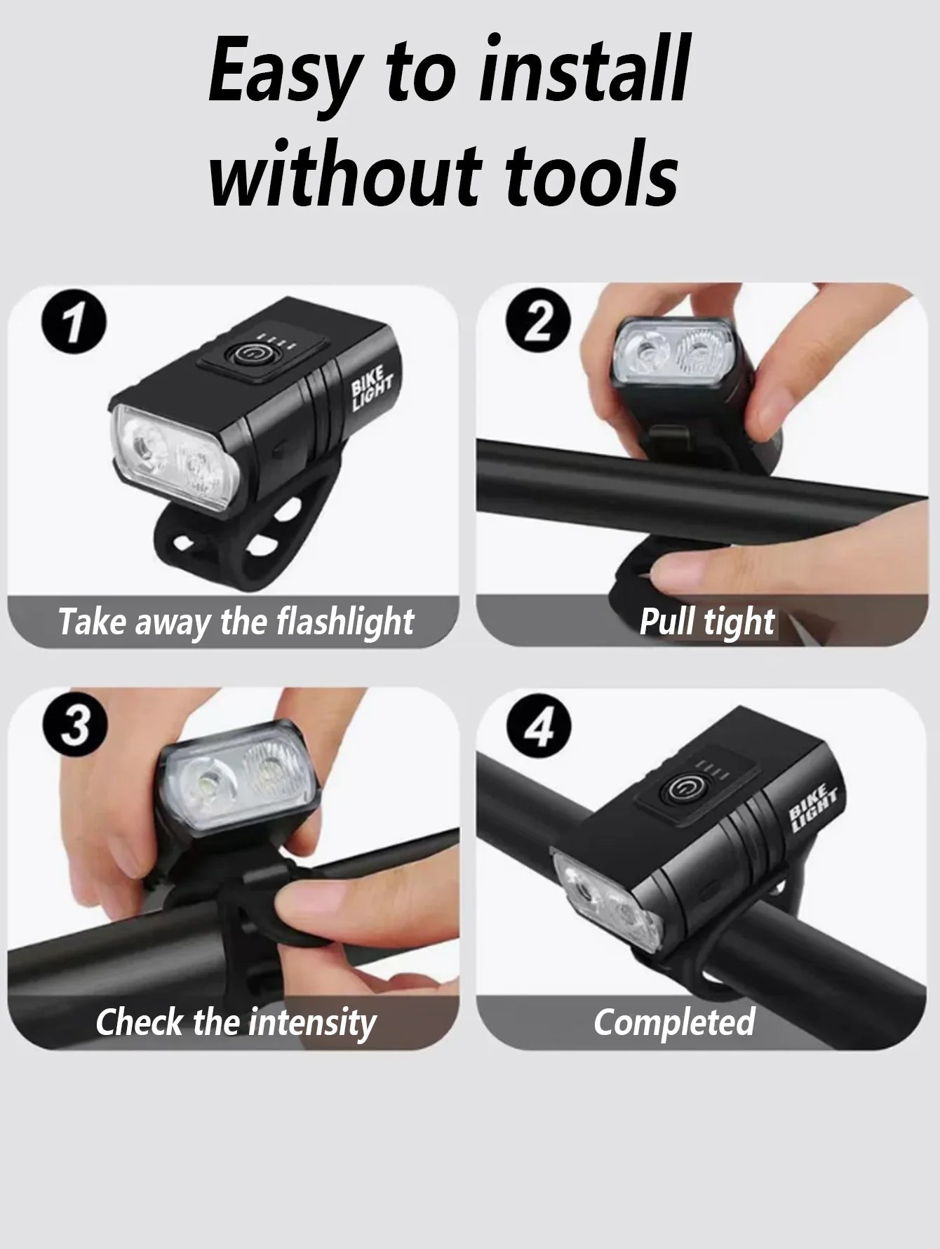 The high-power bicycle lamp, USB rechargeable, waterproof, durable and bright LED ensure safety during night riding