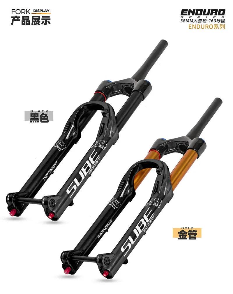 Suspension Bike Fork, 110mm * 15mm, Travel 160mm DH AM Downhill, 38mm TubeThru Axle Boost, Bicycle Rebound Adjustable, Air