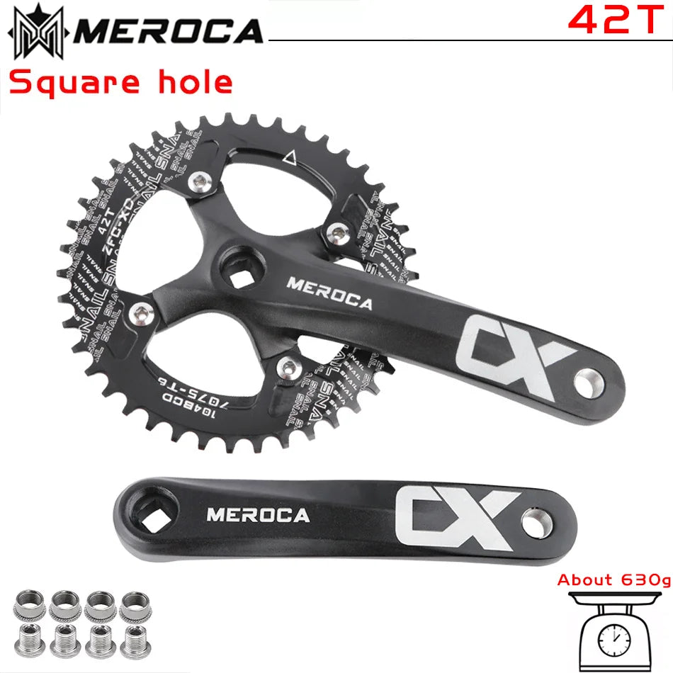 MEROCA CX Square Hole Bicycle Crankset 104BCD Aluminum Alloy IXF Square Hole Mountain Bike Crankset 170mm 32T/34T/36T/38T/40T/42