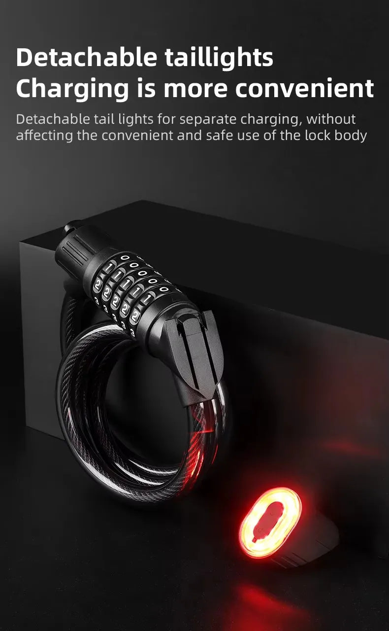 Bicycle Lock Comes With Intelligent Light Sensing Charging Tail Lights Mountain Bikes Road Bikes Password Locks Anti-theft Locks