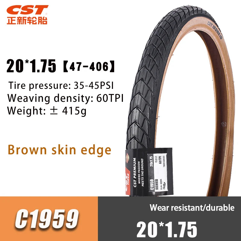CST 20 inch Bicycle tires 406 20X1.75 20X1.95 Brown Skin edge retro C1820D C1959 Folding Bike Tyre  ﻿