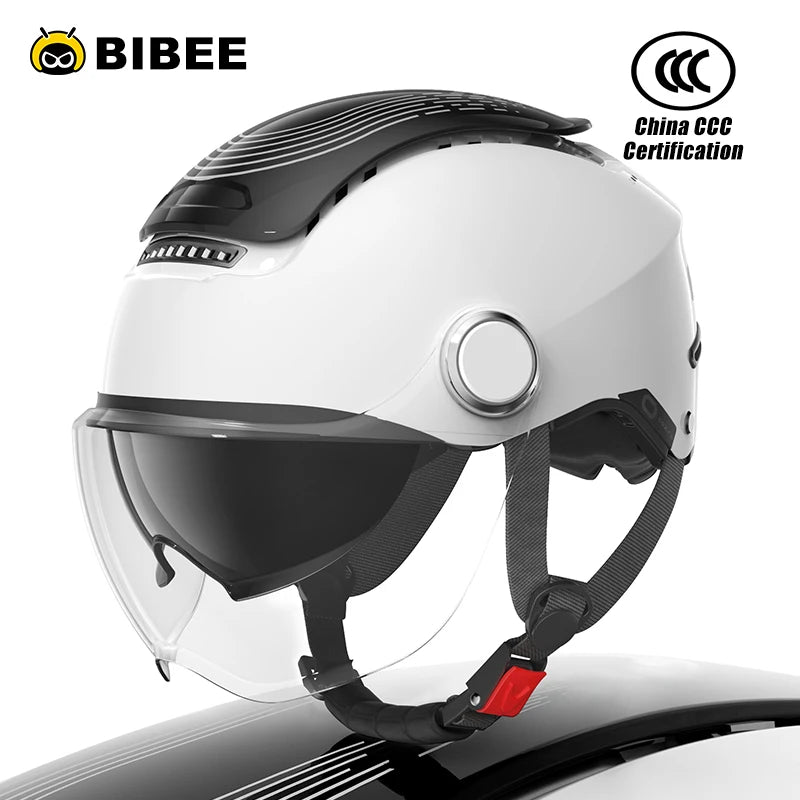 BIBEE Electric Motorcycle Helmet Summer Breathable Electric Bike Open Face Helmet Men Women Dual Lenses Jet Scooter Half Helmets