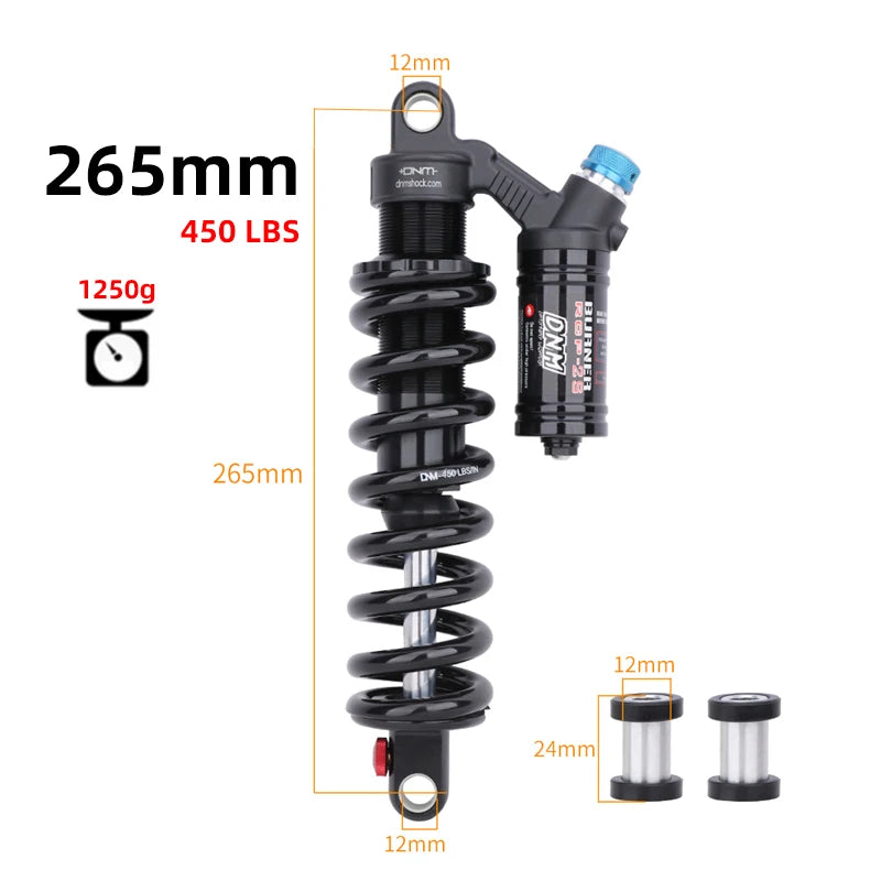 Bicycle Rear Shock Absorber 550LBS Spring Soft Tail 190mm/200mm/210mm/220mm/240mm/265mm For AM/FR/DH/MTB DNM RCP2S  Rear Shock