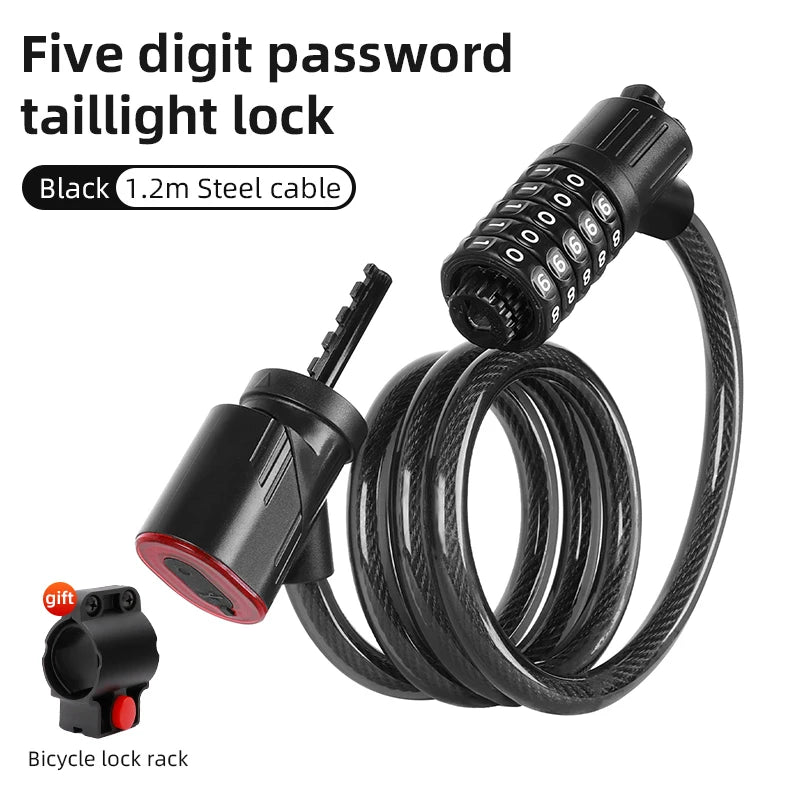 Bicycle Lock Comes With Intelligent Light Sensing Charging Tail Lights Mountain Bikes Road Bikes Password Locks Anti-theft Locks