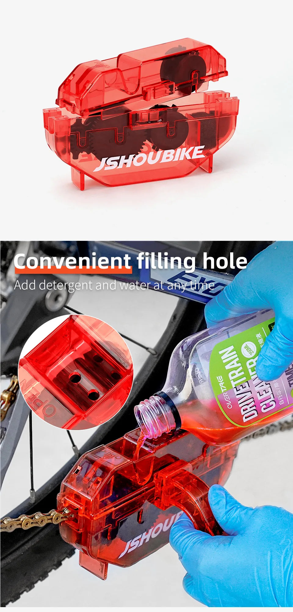 Bicycle Red Chain Cleaner Bike Chain Cleaning Tool Cycling Scrubber Washer Tool Mountain Bike Washing Kit Bicycle Accessories