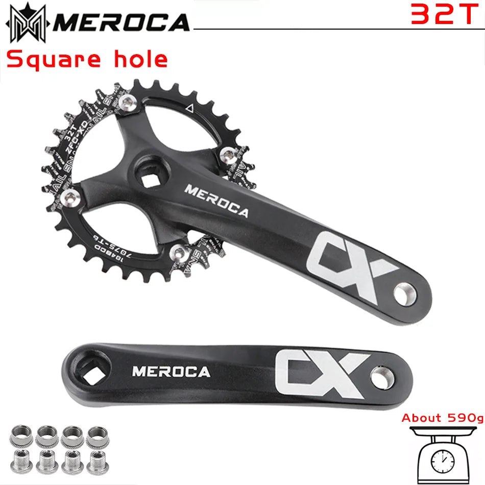 MEROCA CX Square Hole Bicycle Crankset 104BCD Aluminum Alloy IXF Square Hole Mountain Bike Crankset 170mm 32T/34T/36T/38T/40T/42