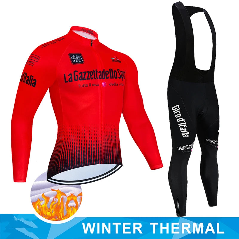 Tour De Italy D'ITALIA Cycling Clothes Men's Blouse Uniform Costume Bike Fleece Jersey Sports Set Pants Man Bicycle Clothing Bib