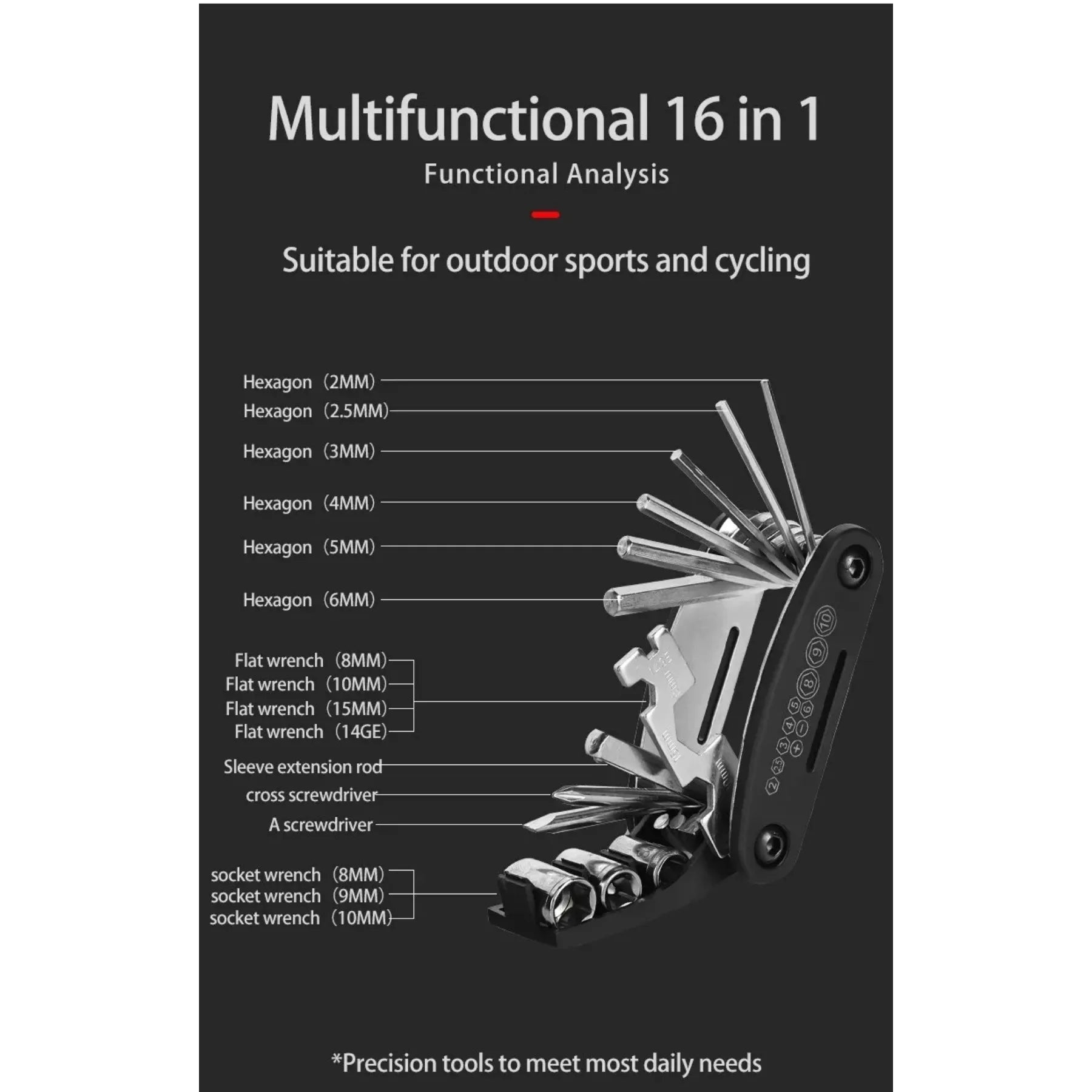 16 in 1 MTB Tools Road Bicycle Allen Wrench Pocket Tools Portable Bicycle Repair Tool set Multifunction Tools