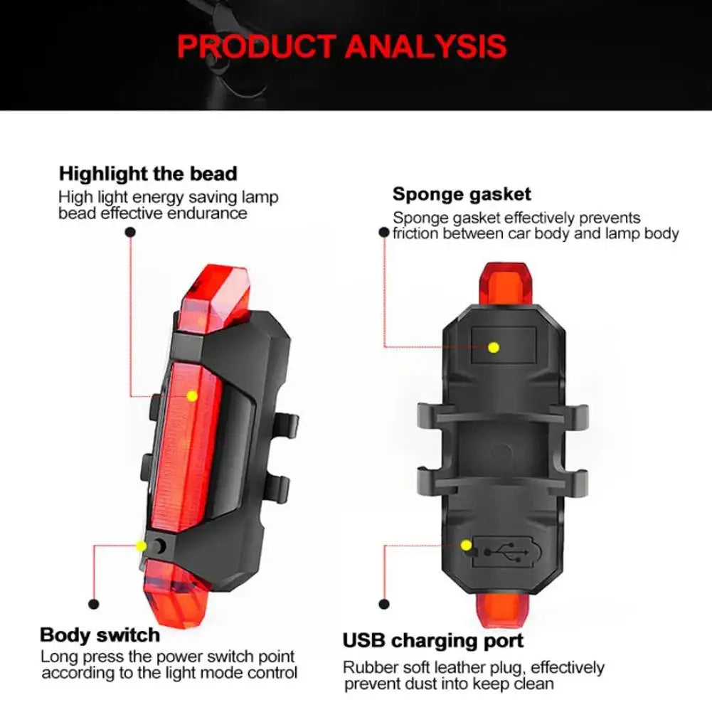 Bicycle Warning Tail Light USB Rechargeable LED Bicycle Lamp Waterproof Safety Warning Cycling Lights