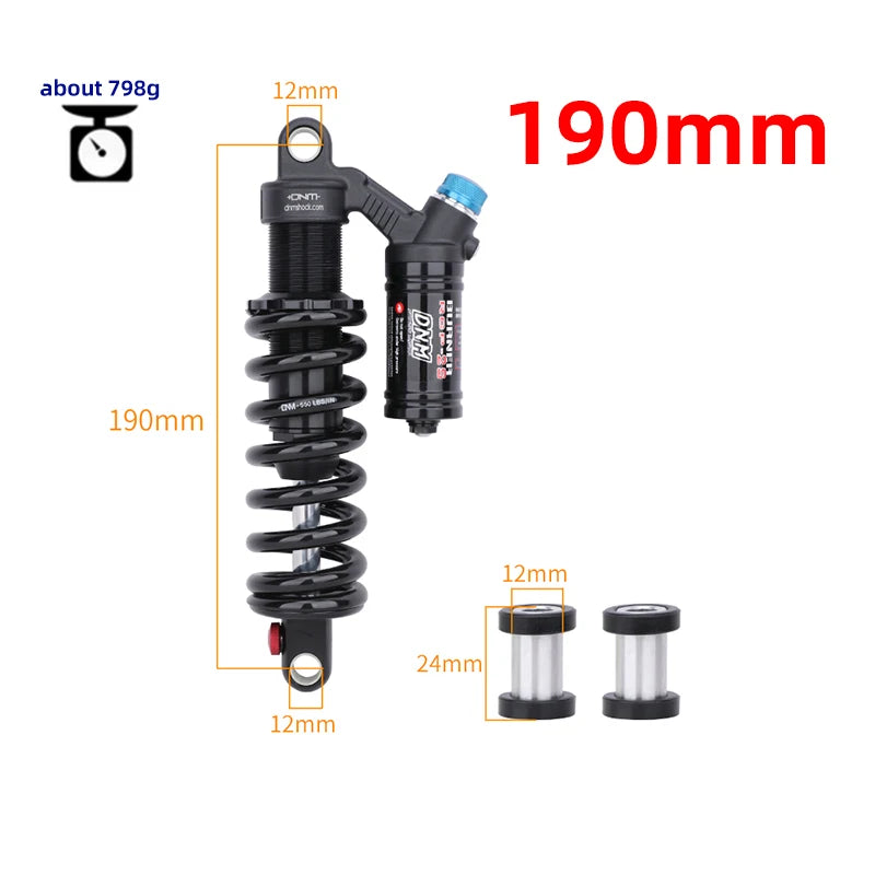 Bicycle Rear Shock Absorber 550LBS Spring Soft Tail 190mm/200mm/210mm/220mm/240mm/265mm For AM/FR/DH/MTB DNM RCP2S  Rear Shock