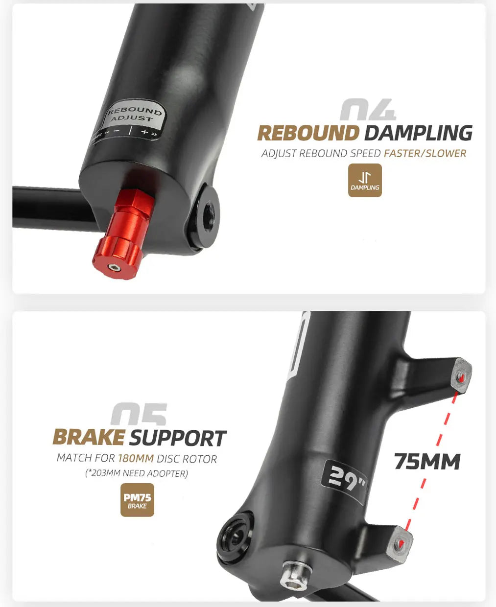 Suspension Bike Fork, 110mm * 15mm, Travel 160mm DH AM Downhill, 38mm TubeThru Axle Boost, Bicycle Rebound Adjustable, Air