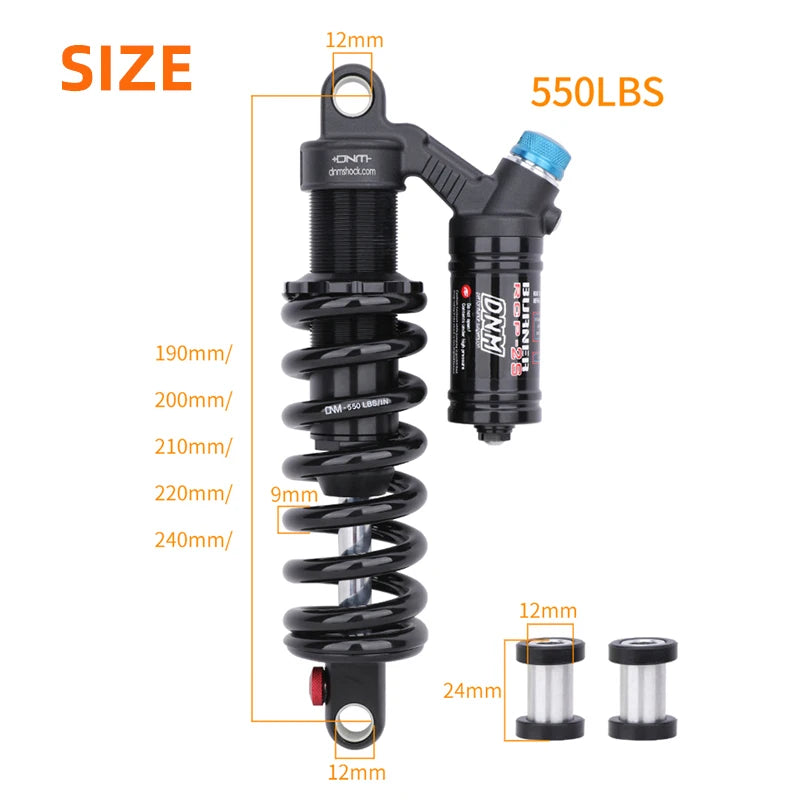 Bicycle Rear Shock Absorber 550LBS Spring Soft Tail 190mm/200mm/210mm/220mm/240mm/265mm For AM/FR/DH/MTB DNM RCP2S  Rear Shock