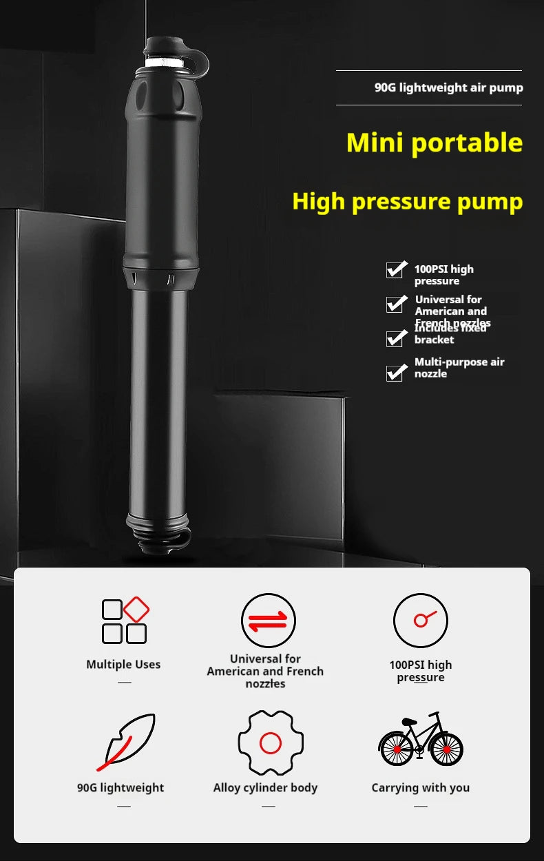 Portable Mini Bicycle Air Pump Aluminium Alloy Hand Bike Pump MTB Road Bicycle Inflator Cycling Frame Tires Pump