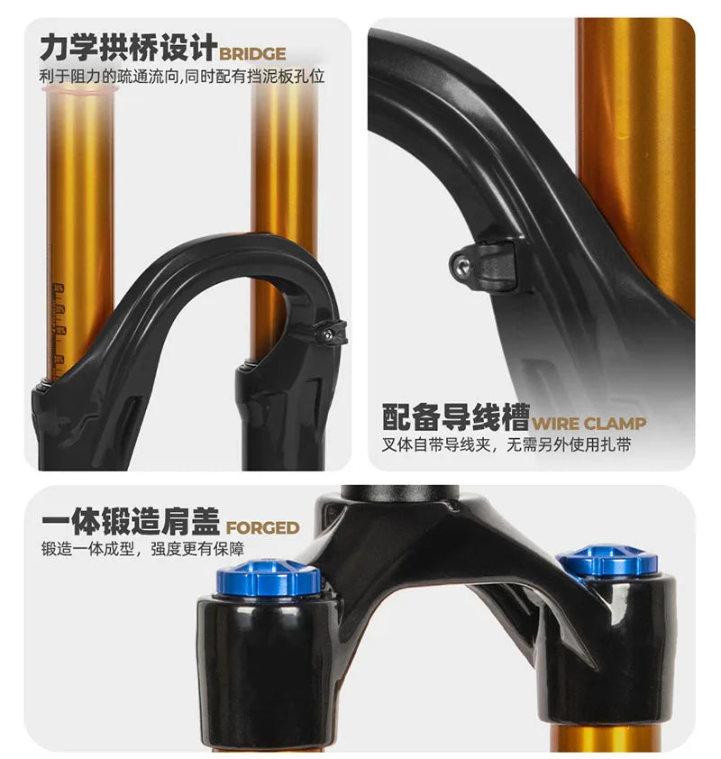 Suspension Bike Fork, 110mm * 15mm, Travel 160mm DH AM Downhill, 38mm TubeThru Axle Boost, Bicycle Rebound Adjustable, Air