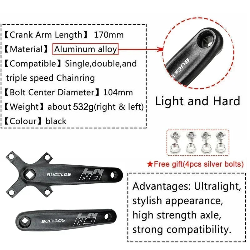 BUCKLOS Mtb Crankset 104/64 BCD Bicycle Crankset 3*9S 3*10S Triple Crank Set Square Crank with Chainwheel Cycling Parts