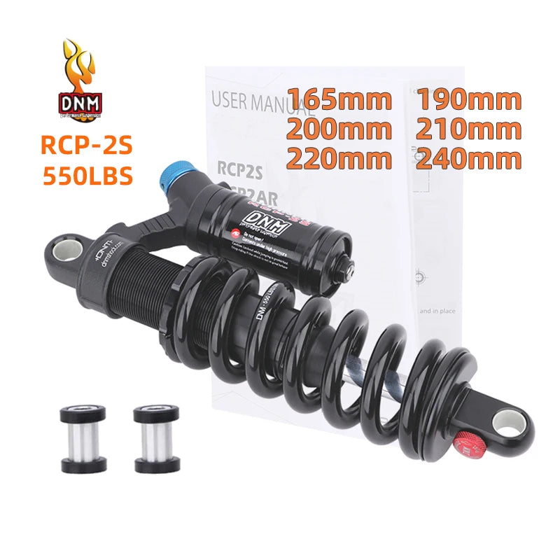 Bicycle Rear Shock Absorber 550LBS Spring Soft Tail 190mm/200mm/210mm/220mm/240mm/265mm For AM/FR/DH/MTB DNM RCP2S  Rear Shock