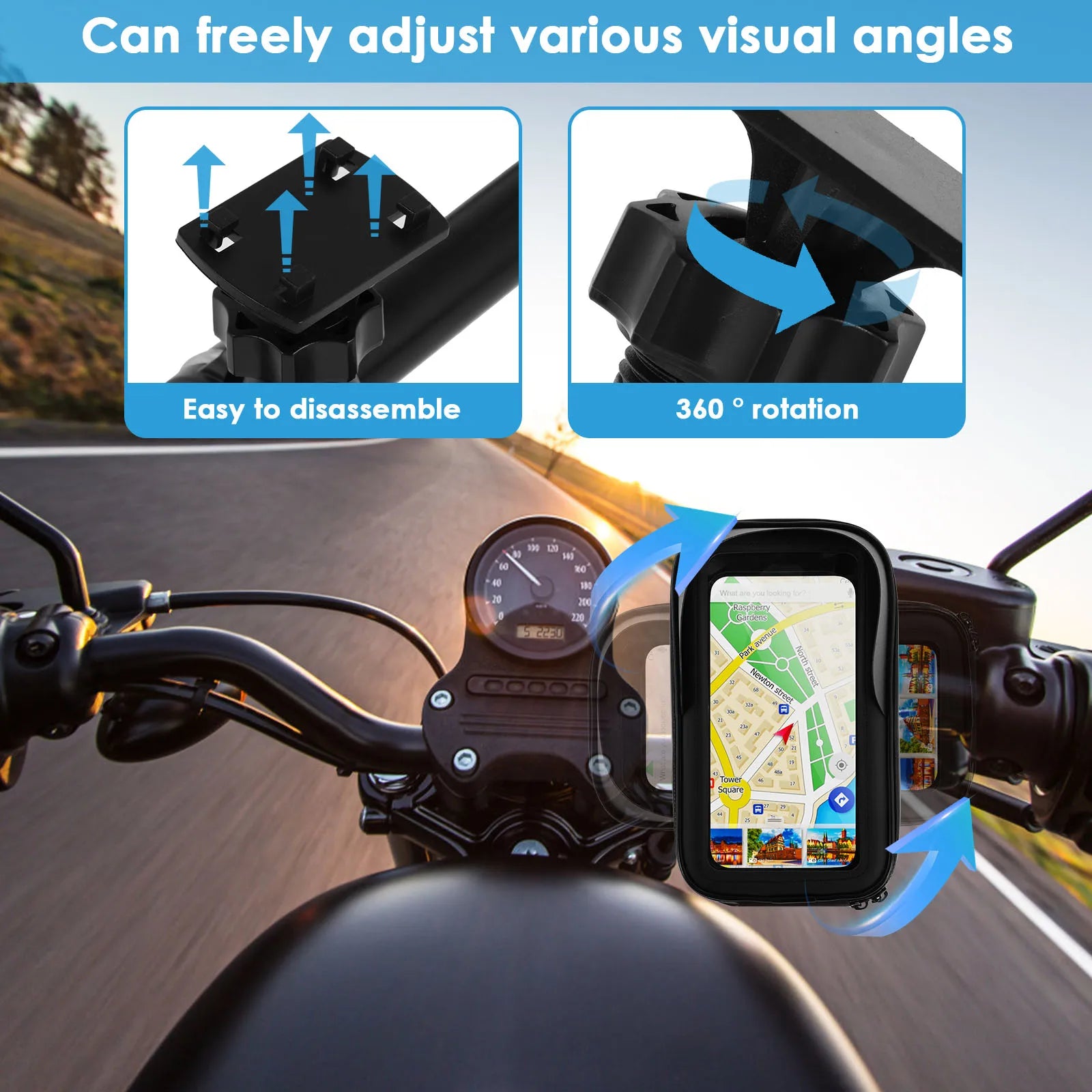 360° Rotatable Bike Phone Holder Bag Waterproof Motorcycle Handlebar Bag Bicycle Pouch Touch Screen Phone Mount Accessories
