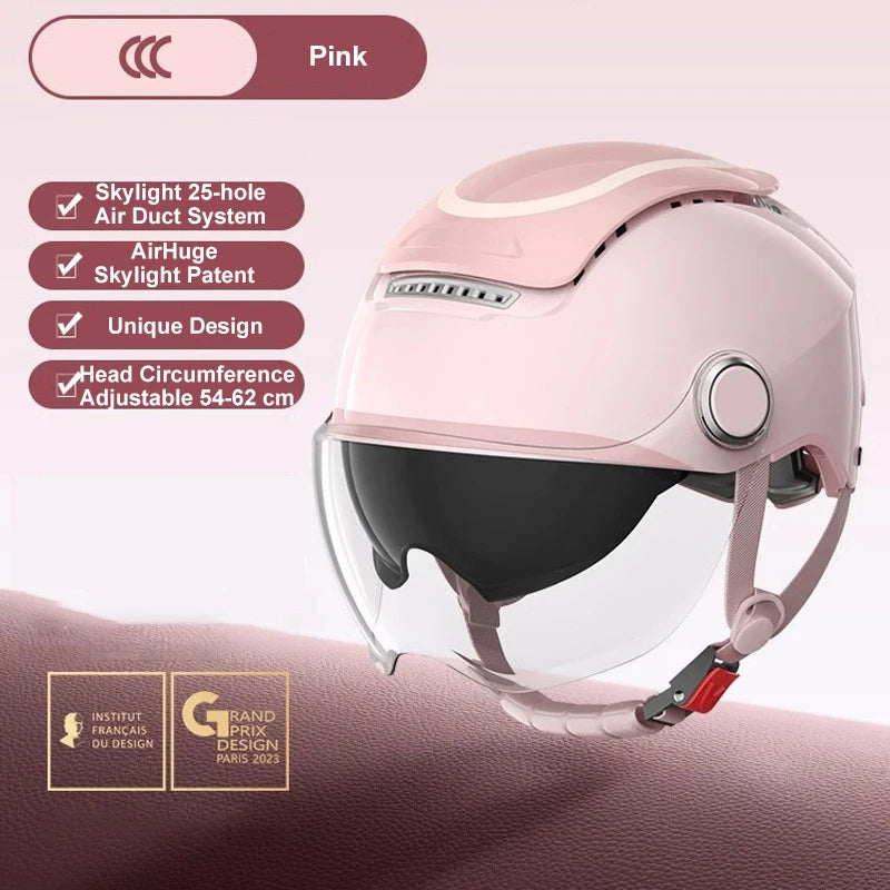BIBEE Electric Motorcycle Helmet Summer Breathable Electric Bike Open Face Helmet Men Women Dual Lenses Jet Scooter Half Helmets