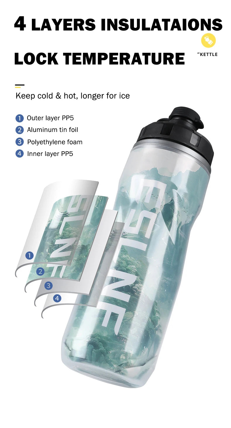 Insulated Keep Cold Cycling Water Bottle 610ML Big Capacity Road Bicycle Bottle Squeeze MTB Bottle Sports Drinking Bottle