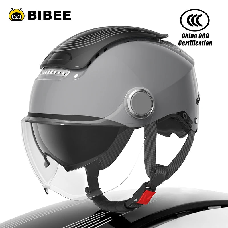 BIBEE Electric Motorcycle Helmet Summer Breathable Electric Bike Open Face Helmet Men Women Dual Lenses Jet Scooter Half Helmets