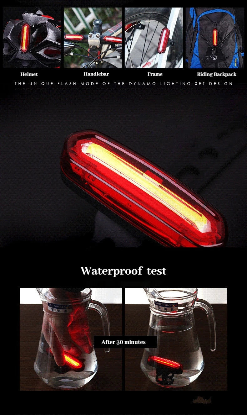 USB Rechargeable LED Bicycle Taillight, Red Bike Rear Light, Cycling Warning Light, Mountain Bicycle Lamp