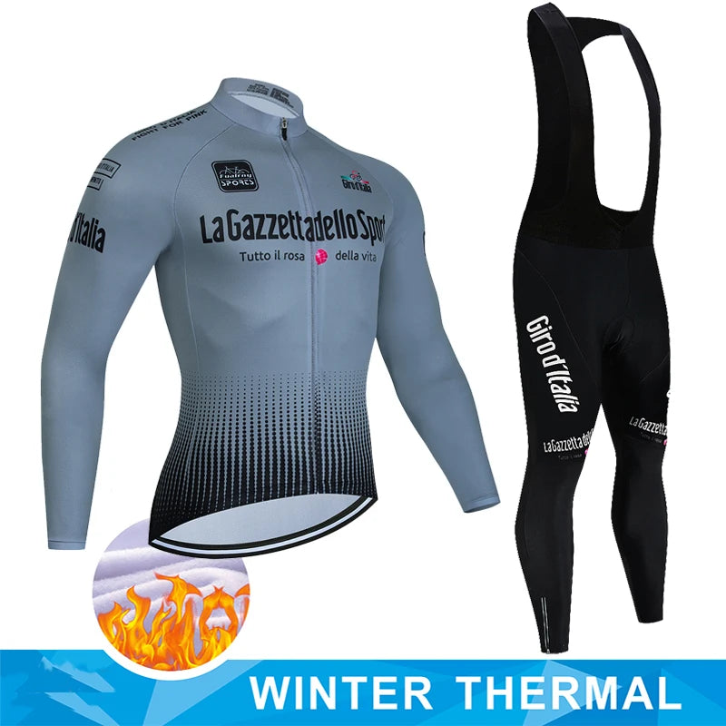 Tour De Italy D'ITALIA Cycling Clothes Men's Blouse Uniform Costume Bike Fleece Jersey Sports Set Pants Man Bicycle Clothing Bib