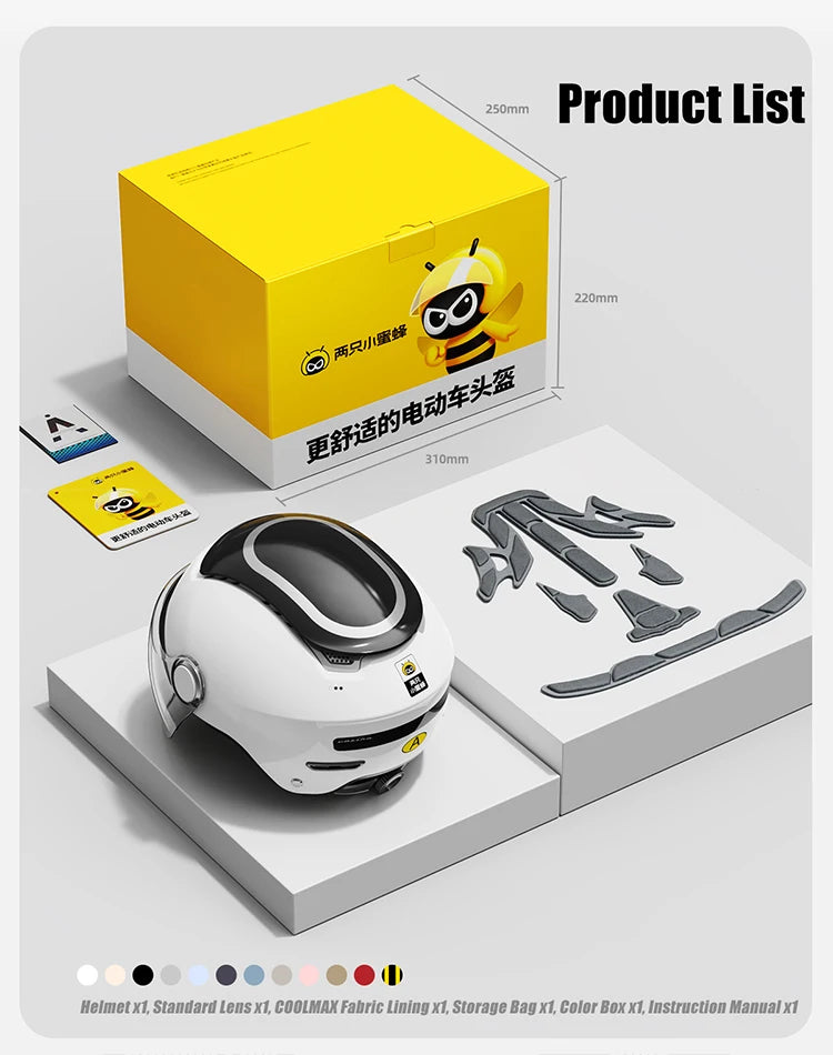 BIBEE Electric Motorcycle Helmet Summer Breathable Electric Bike Open Face Helmet Men Women Dual Lenses Jet Scooter Half Helmets