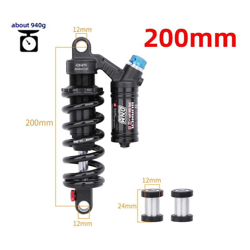 Bicycle Rear Shock Absorber 550LBS Spring Soft Tail 190mm/200mm/210mm/220mm/240mm/265mm For AM/FR/DH/MTB DNM RCP2S  Rear Shock