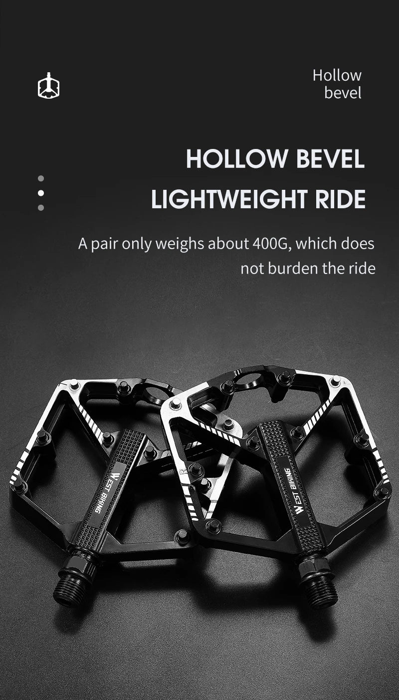 WEST BIKING DU Bearing Bicycle Pedal Anti-slip Cycling Pedal Ultralight Aluminum Alloy MTB Road Bike Pedal Bike Accessories