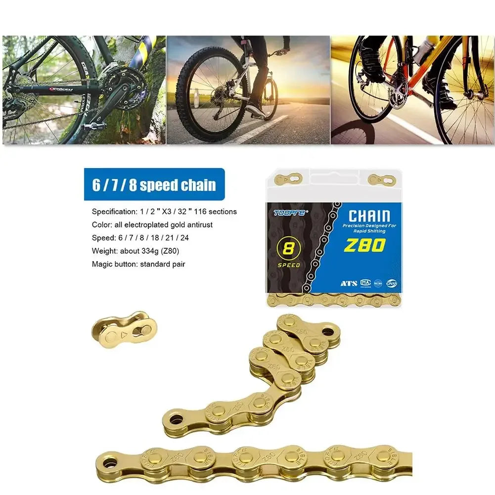 Bicycle Chain 6 7 8 9 10 11 12 Speed Variable Mountain Road Bike Anti-rust Electroplated Gold Chains Cycling Durable Accessories